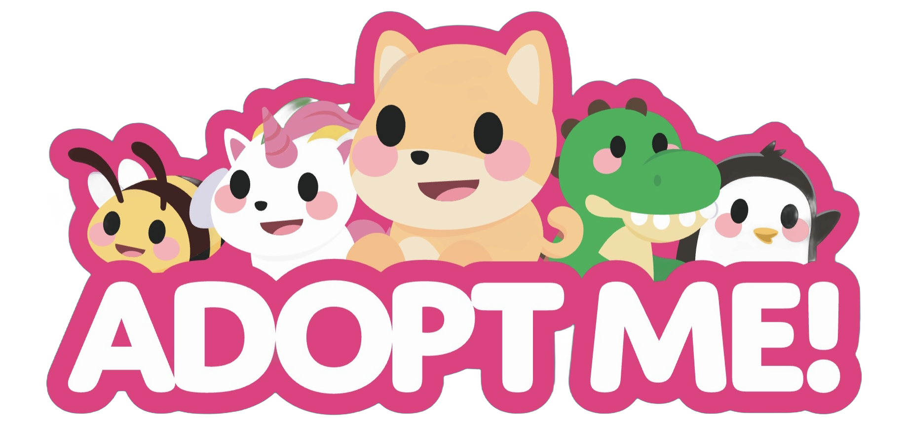 Adopt Me! - Bee, Unicorn, Cat, Dinosaur and Penguin characters with the ADOPT ME! logo